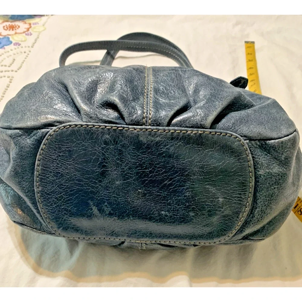 The Sak Blue Grey Distressed Leather Medium satchel top Handle Shoulder bag - Picture 5 of 9